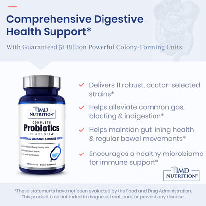 1MD Complete Probiotics Platinum | 51 Billion CFU, 11 Strains, Dairy-Free | Digestive & Immune Support | 2-Pack