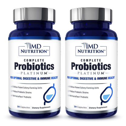 1MD Complete Probiotics Platinum | 51 Billion CFU, 11 Strains, Dairy-Free | Digestive & Immune Support | 2-Pack