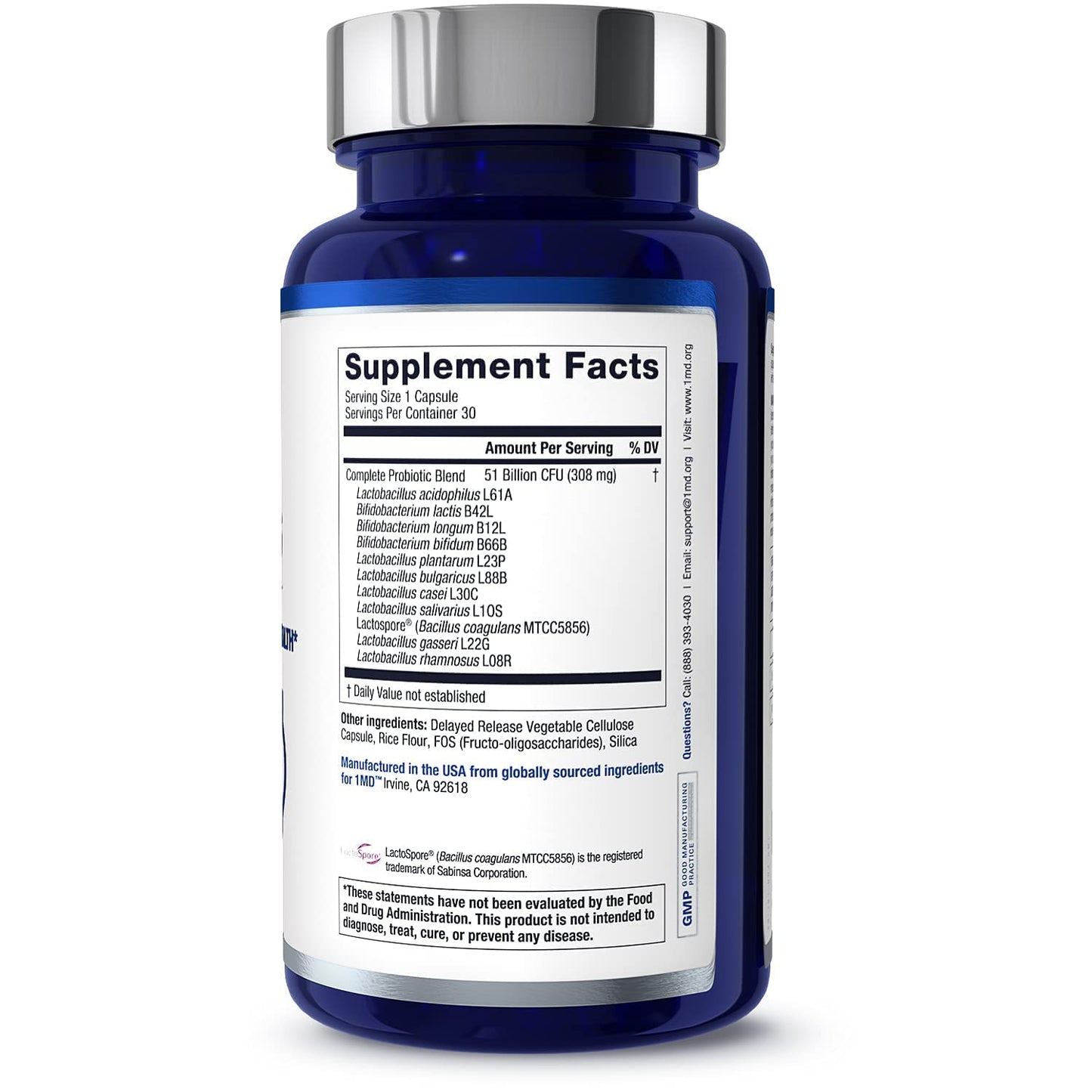 1MD Complete Probiotics Platinum | 51 Billion CFU, 11 Strains, Dairy-Free | Digestive & Immune Support | 2-Pack
