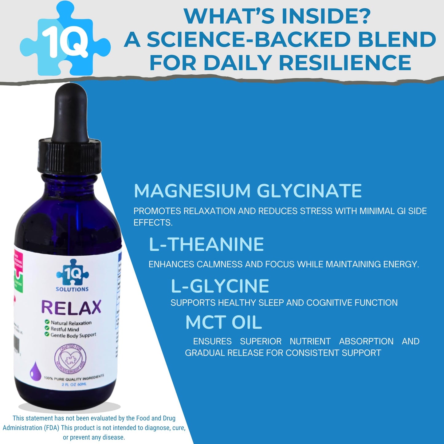 1Q Relax – Liquid Calm Drops for Kids | Magnesium Glycinate, L-Theanine & L-Glycine
