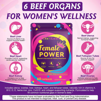 2 Pack Beef Organ Supplement for Women – Grass-Fed Liver & Organs Capsules for Hormone Balance, Energy & Skin Health