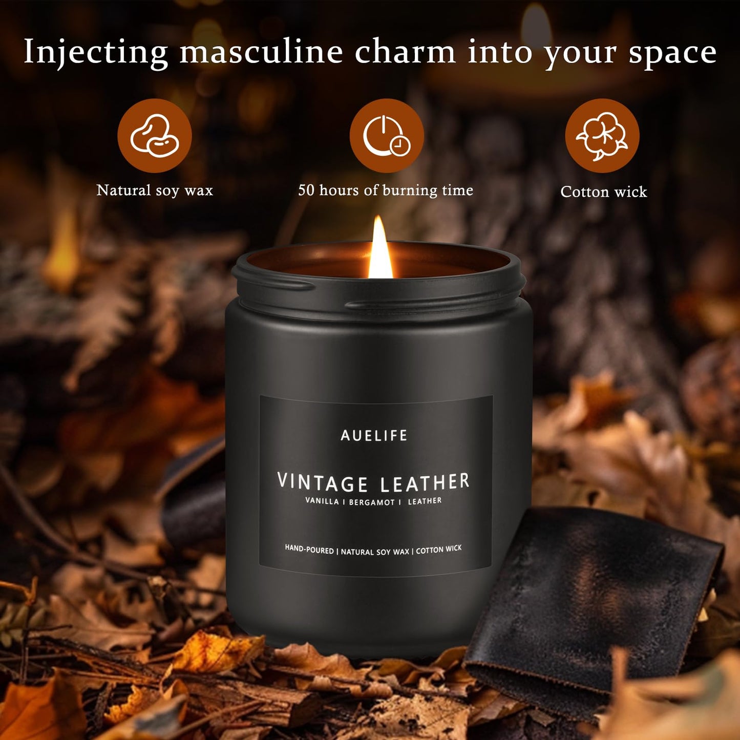 2 Pack Men Candles – Smoke & Vanilla, Vintage Leather | Soy Candles for Men