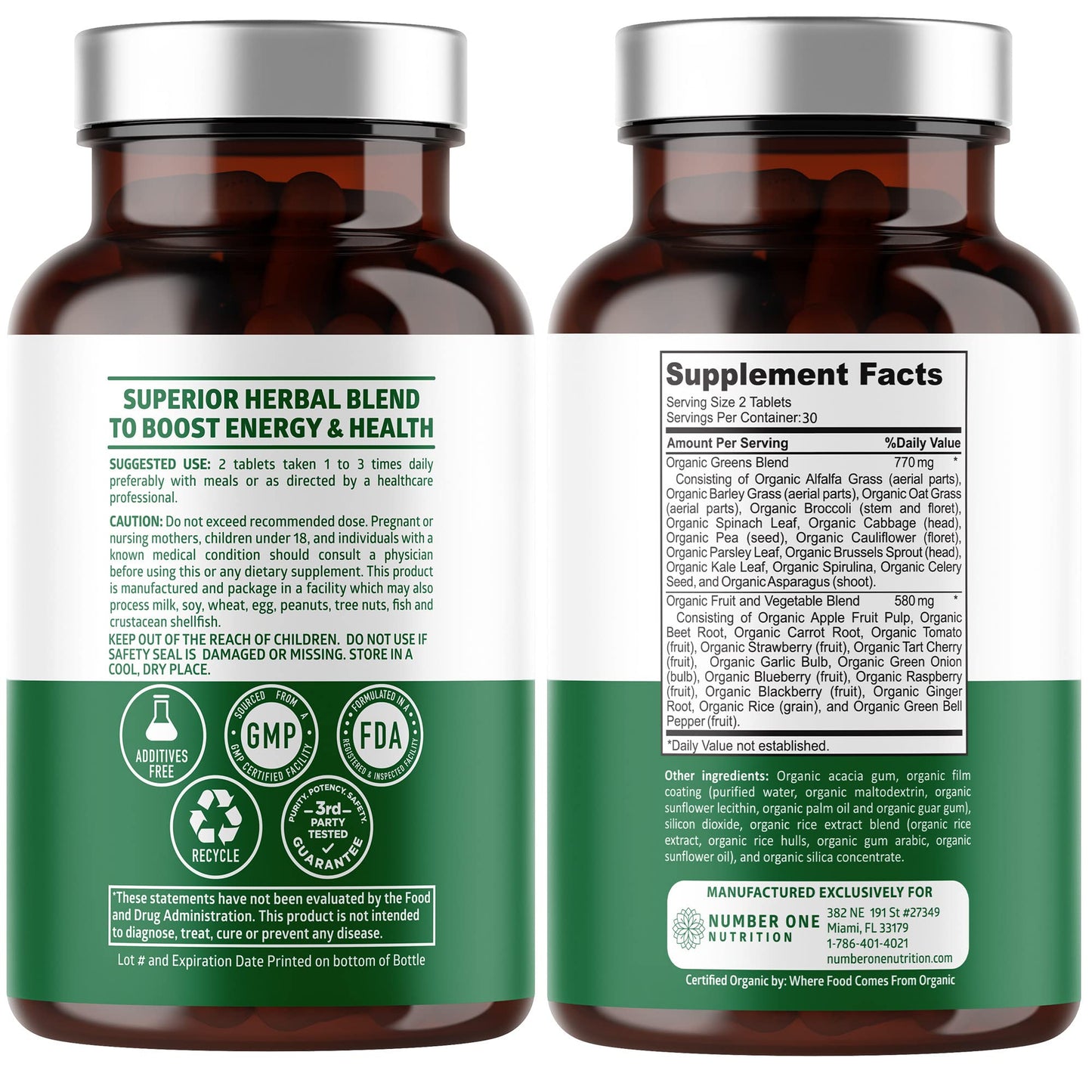 2-Pack N1N Premium Organic Green Superfood – 28 Ingredients, 120 Ct
