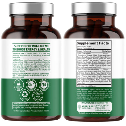 2-Pack N1N Premium Organic Green Superfood – 28 Ingredients, 120 Ct