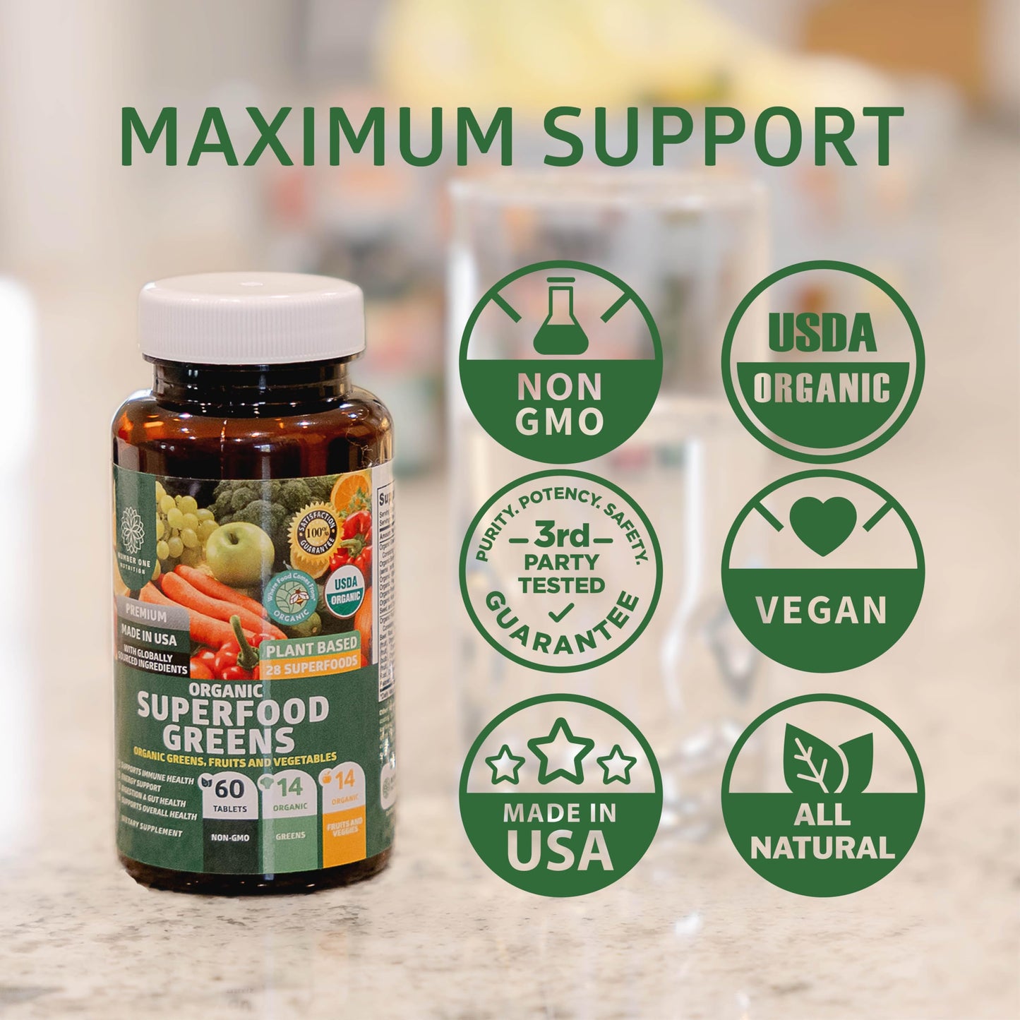 2-Pack N1N Premium Organic Green Superfood – 28 Ingredients, 120 Ct