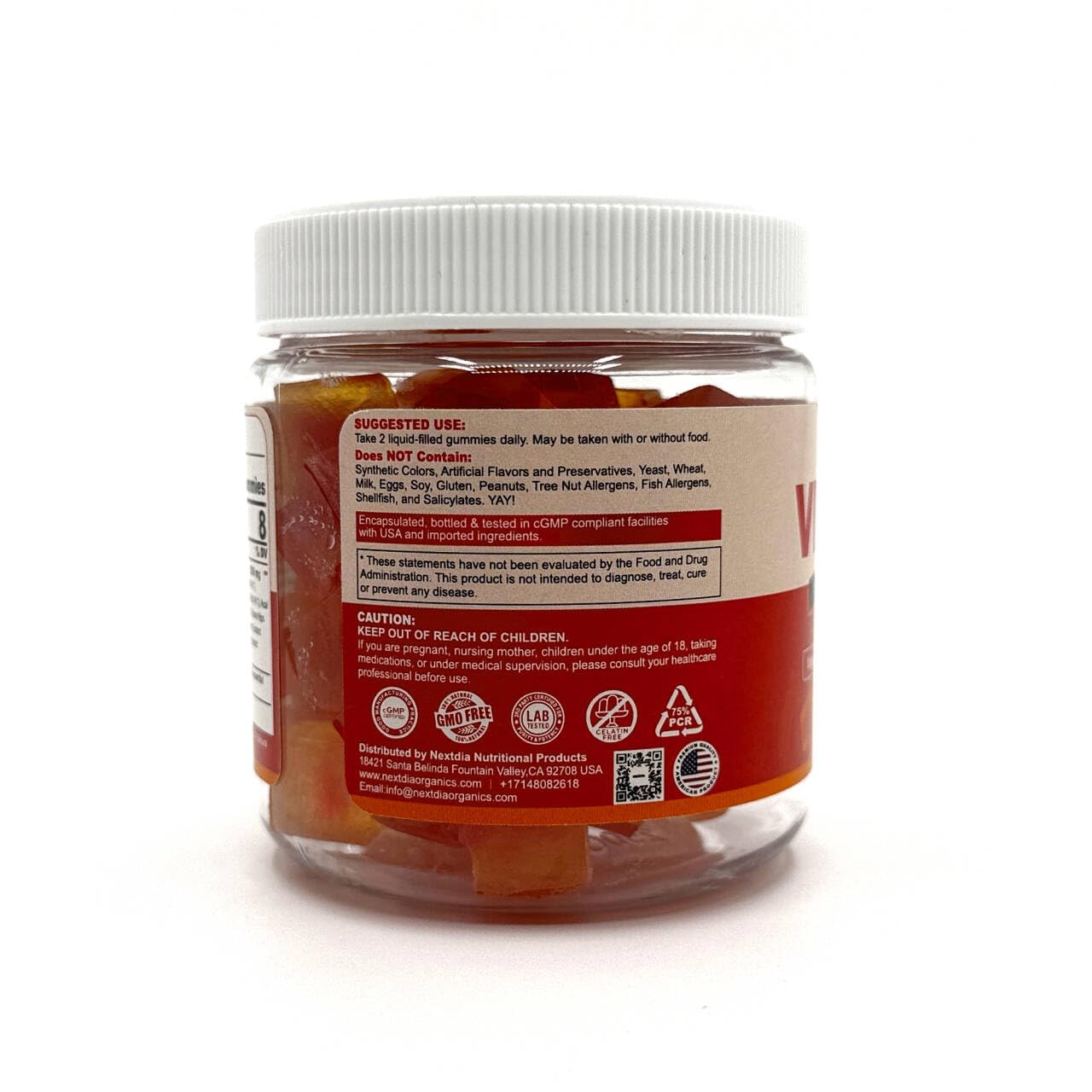 Nextdia 2 Pack Organic Vitamin C Gummies 120mg – Sugar Free, Vegan, Whole Food Vitamin C
