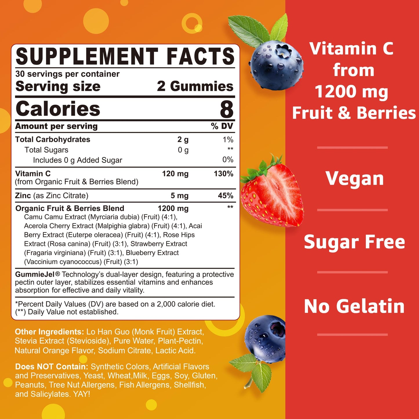 Nextdia 2 Pack Organic Vitamin C Gummies 120mg – Sugar Free, Vegan, Whole Food Vitamin C