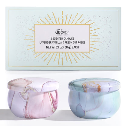 2-Pack Soy Candles Gift Set - Lavender, Vanilla & Rose Scents in Portable Tin Jars