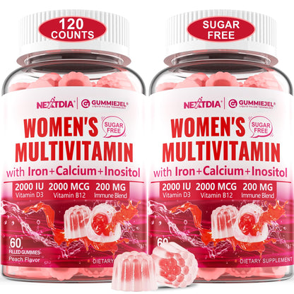 Nextdia Sugar-Free Methylated Multivitamin Gummies for Women – 2-Pack | Vegan Calcium D3 K2, Iron, Folate & B Complex