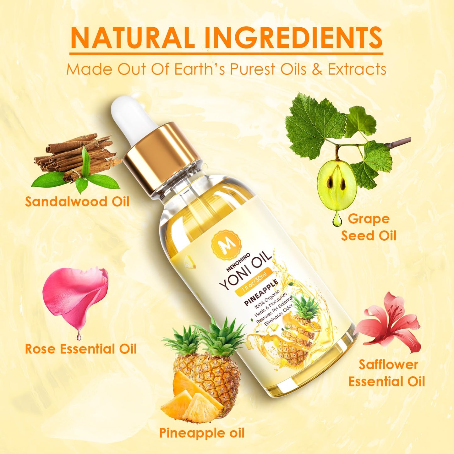 2-Pack Yoni Oil for Women – Organic Pineapple Feminine Oil, pH Balance, 1 fl oz/pc