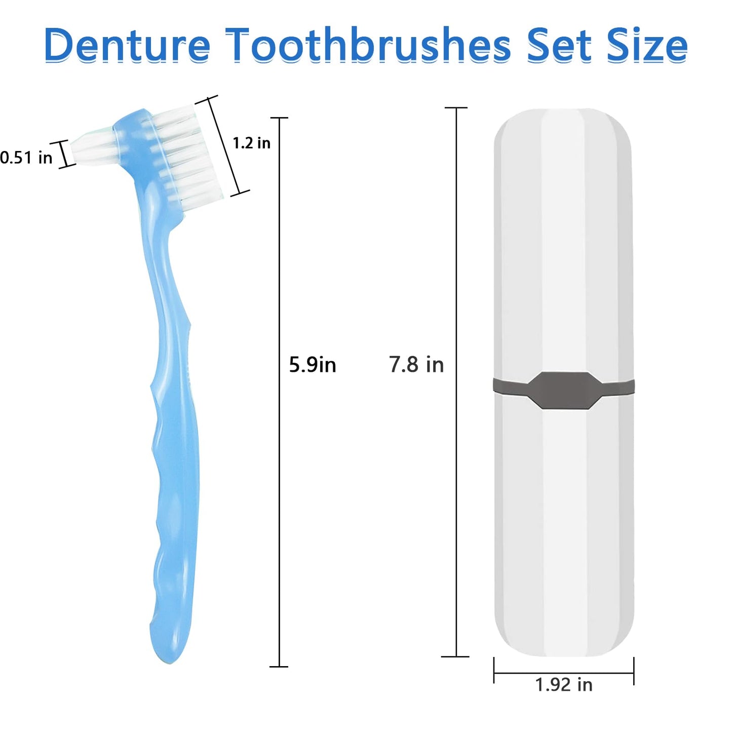 2-Piece Denture Cleaning Brush Set - Multi-Layered Bristles, Ergonomic Handle, Travel Case