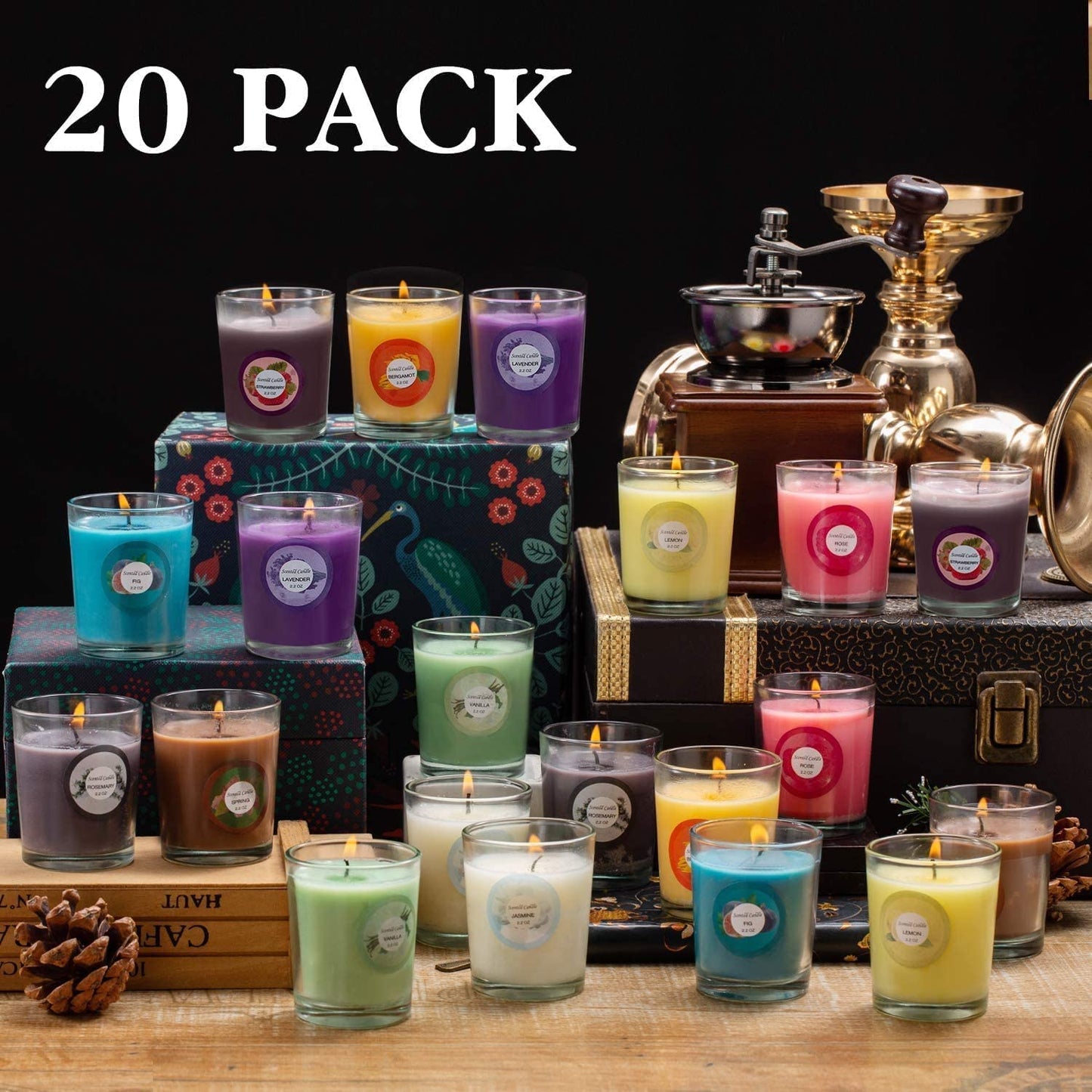 20 Pack Scented Candles Gift Set – 10 Fragrances, Aromatherapy Soy Wax Glass Jar Candle