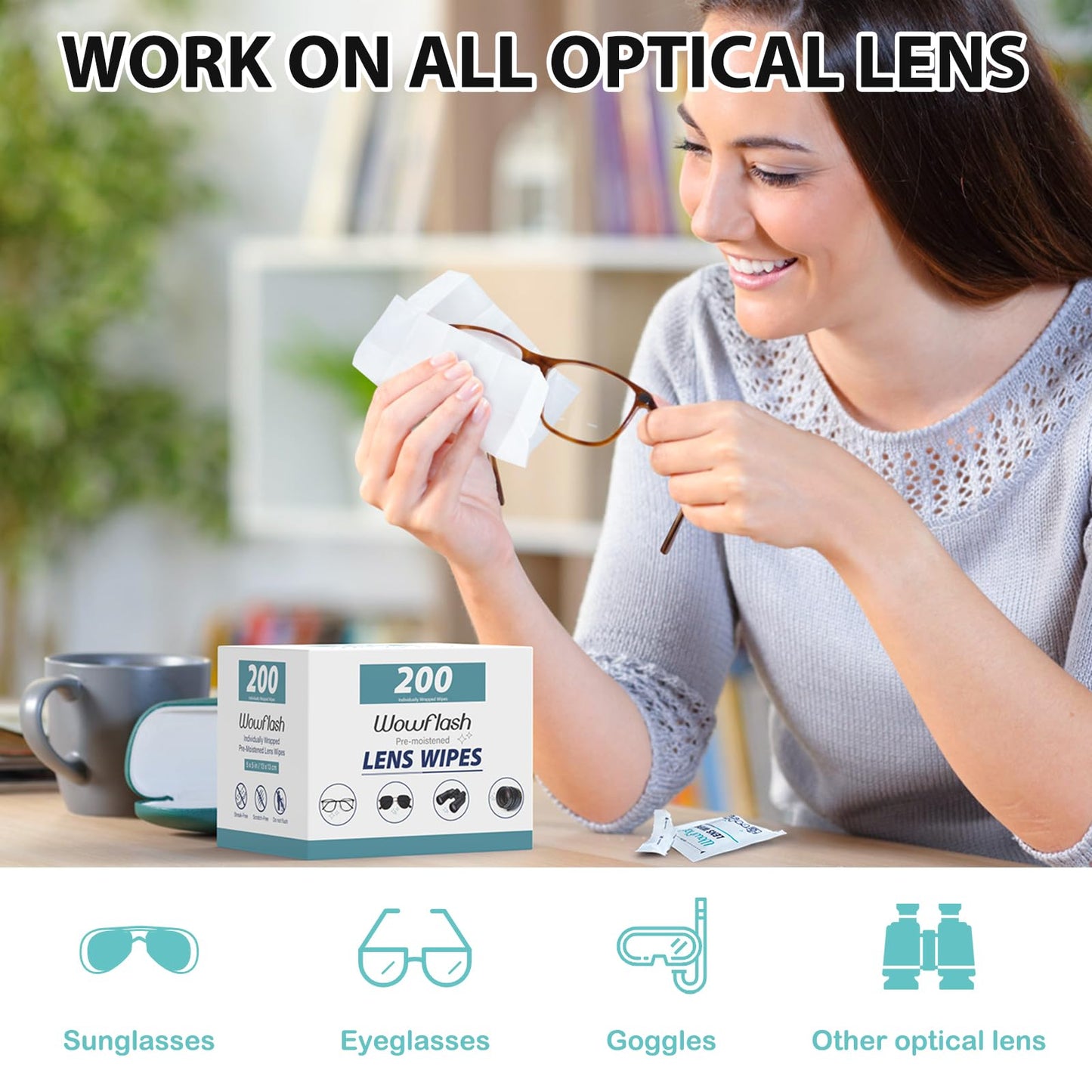 200 Count Lens Wipes for Eyeglasses | Scratch-Free, Streak-Free Cleaning