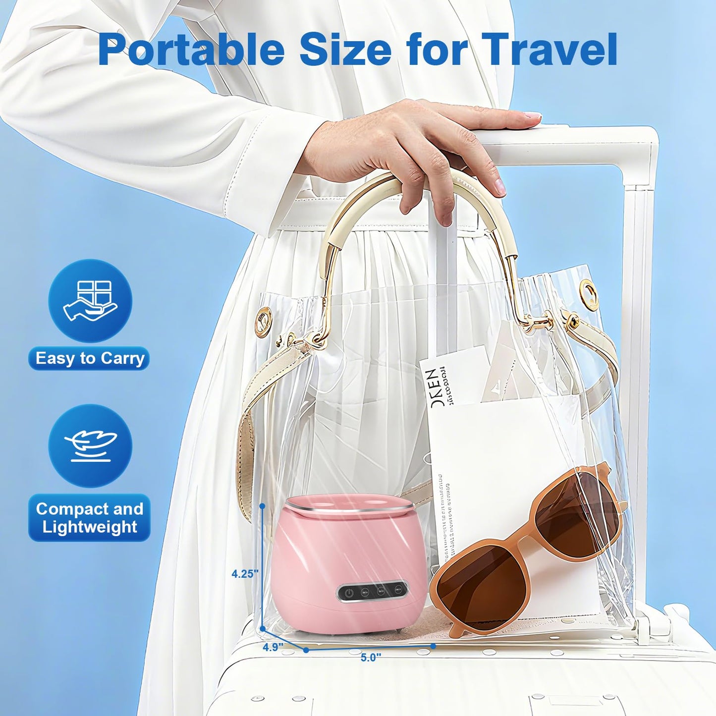 Rechargeable Ultrasonic Retainer Cleaner – 45kHz, 200ml, Portable Pink
