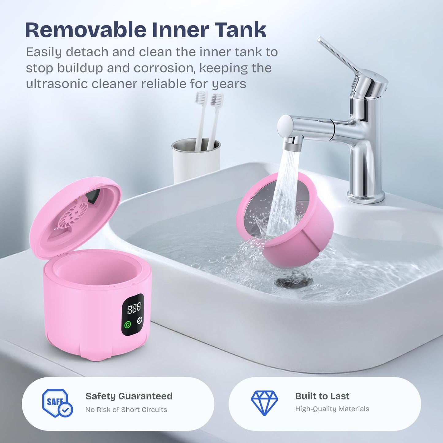 2025 Ultrasonic Retainer Cleaner – 45KHz 25W with Drying, UVC Light, Removable Tank | Pink
