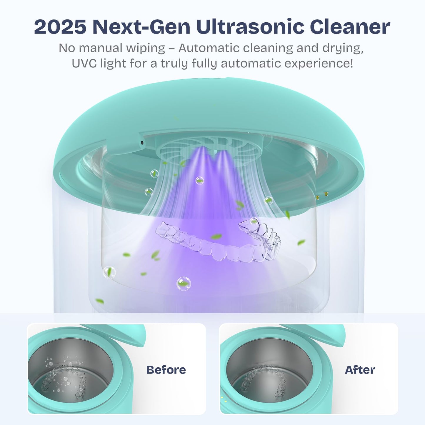 2025 Ultrasonic Retainer Cleaner 45kHz 25W – Portable with Drying (Blue)
