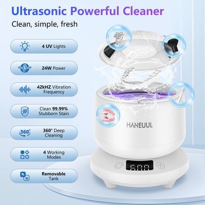 2025 Ultrasonic Retainer Cleaner for Dentures & Aligners | Durable Base (White)