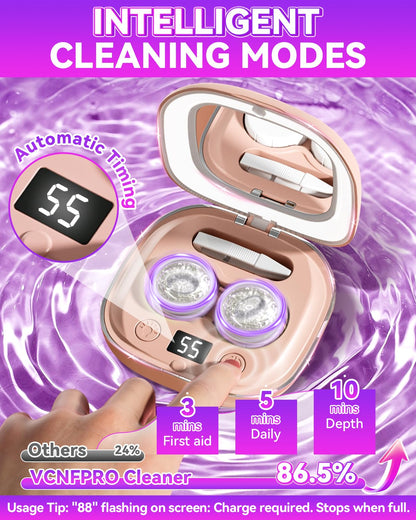 2025 Upgraded Ultrasonic Contact Lens Cleaner – 50KHz German Motor, Smart Modes, Portable Chic Pink
