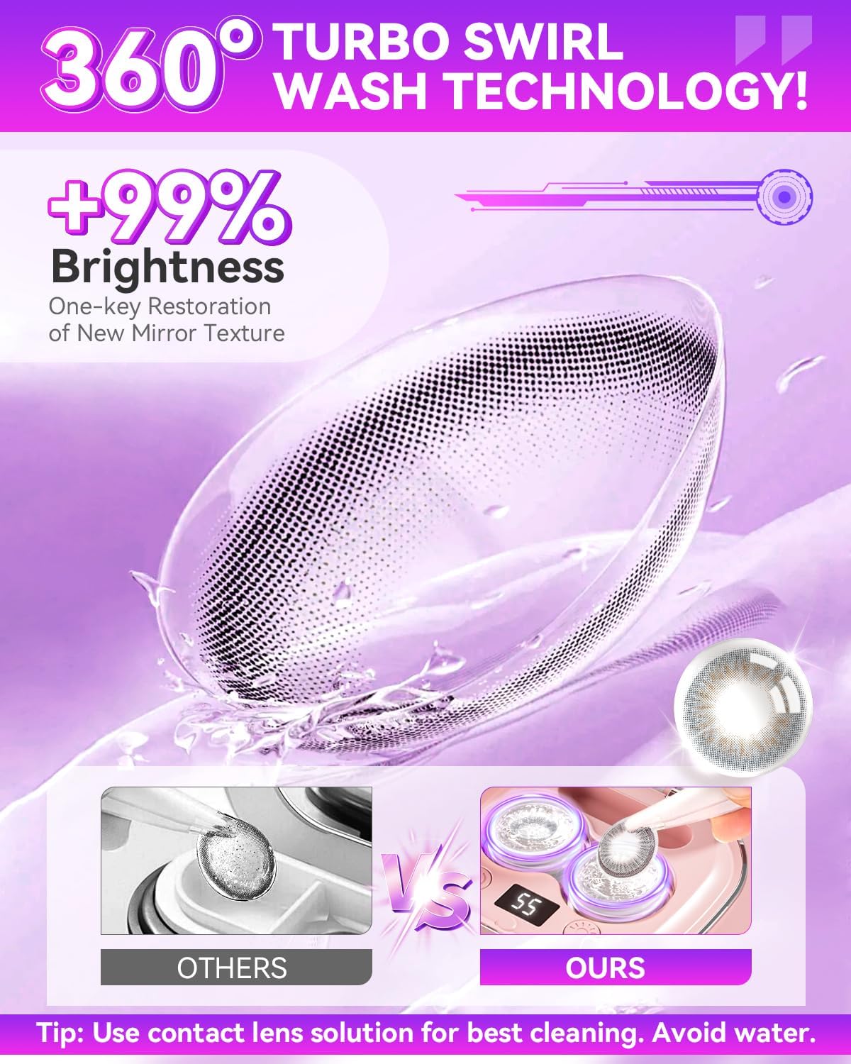 2025 Upgraded Ultrasonic Contact Lens Cleaner – 50KHz German Motor, Smart Modes, Portable Chic Pink