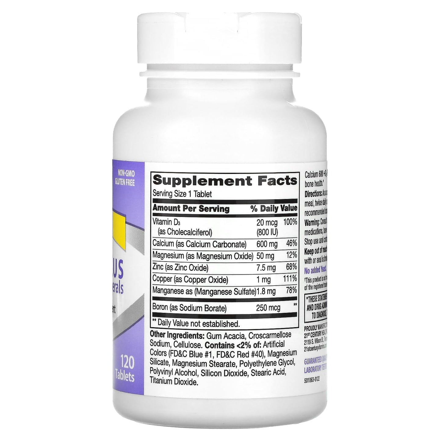 21st Century Calcium 600+D Plus Minerals Caplets – 120 Count (27498)