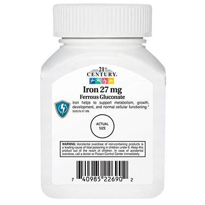 21st Century Iron 27 mg Ferrous Gluconate Tablets – 110 Count | Gluten Free