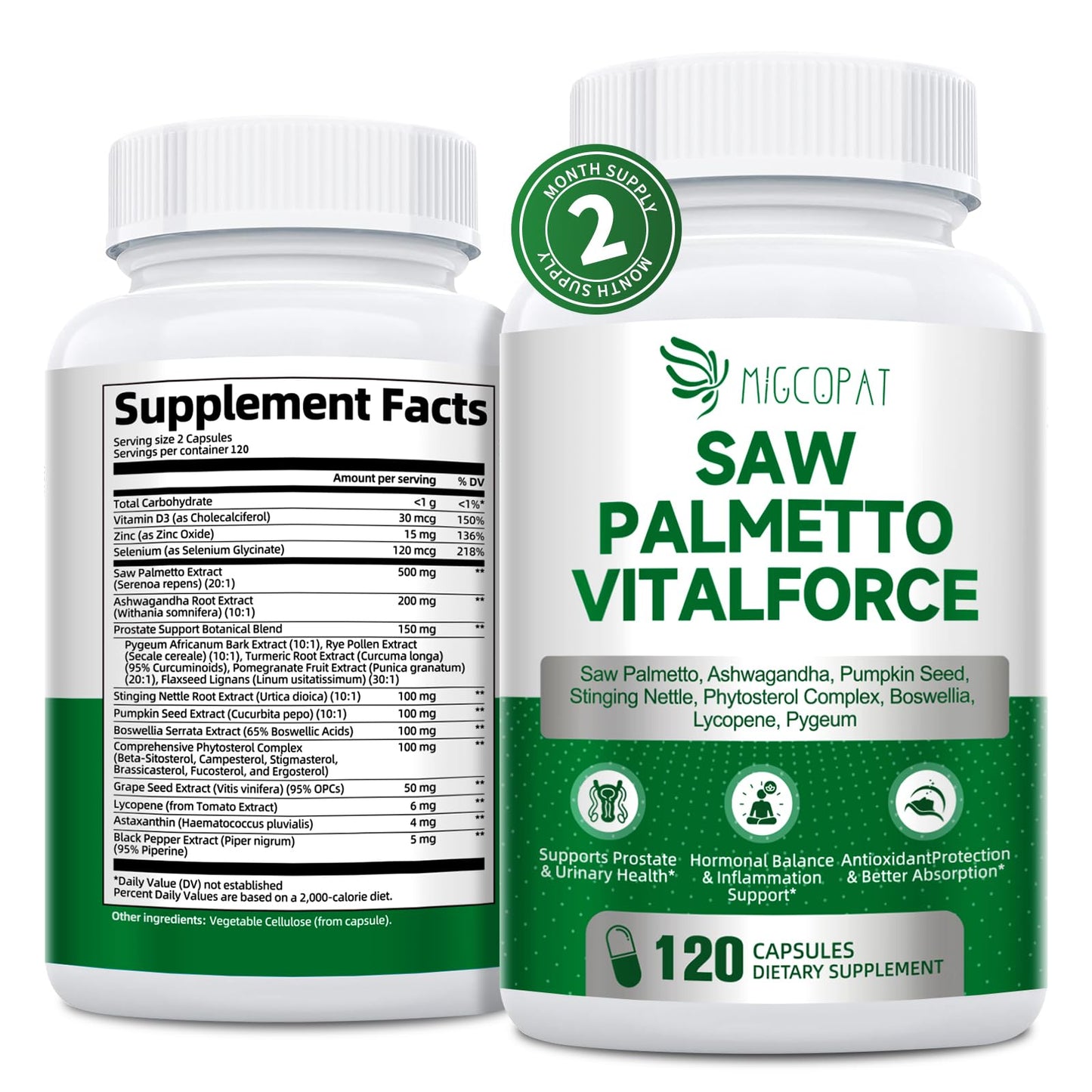23-in-1 Saw Palmetto for Men – 10,000 mg per Serving Prostate Health Supplement with Ashwagandha, Pumpkin Seed, Stinging Nettle – 120 Caps