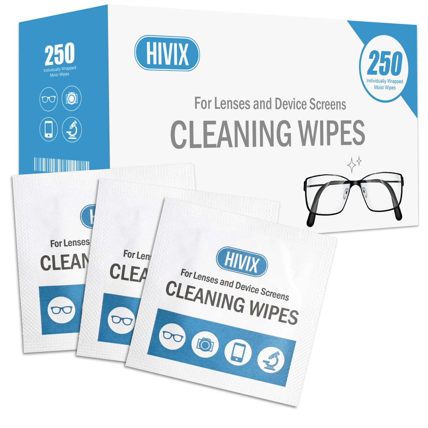 250 Count Lens Wipes – Individually Wrapped (2.4 x 4.7 in) for Glasses & Screens