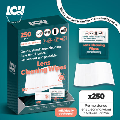 250 CT Lens Wipes for Eyeglasses - Pre-Moistened, Individually Wrapped
