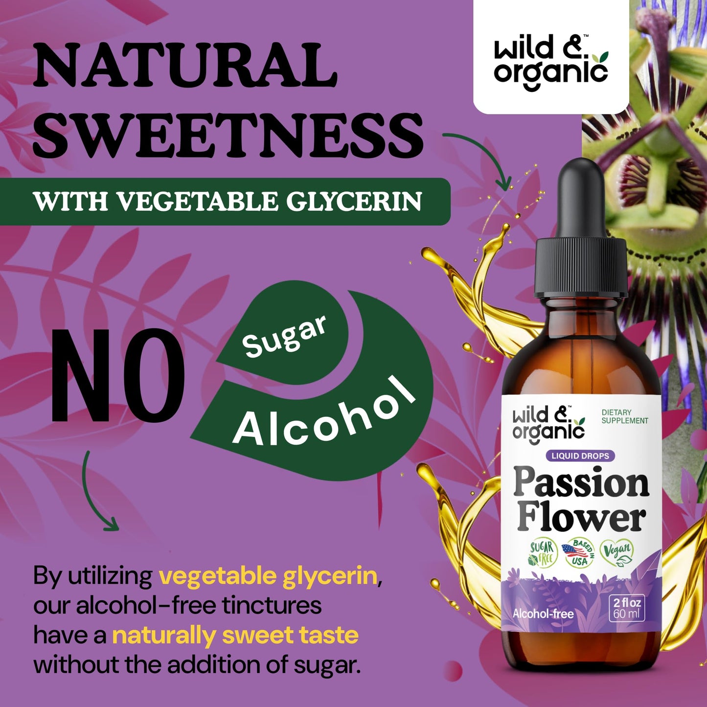 Wild & Organic Passionflower Tincture – 2 oz, Vegan & Alcohol-Free