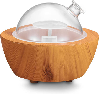 280ml Glass Essential Oil Diffuser – Wood Grain Base | Auto Shut-Off | 7-Color LED Lights