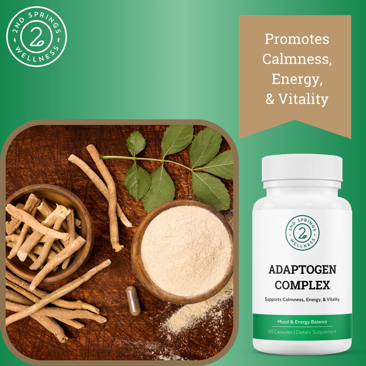 2nd Springs Adaptogen Complex – Calm, Energy & Vitality (60 Ct)
