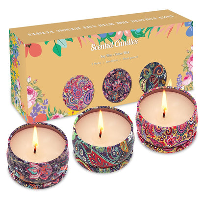 3 Pack Home Scented Candles – Lavender, Vanilla & Rose | 2.5 oz Soy