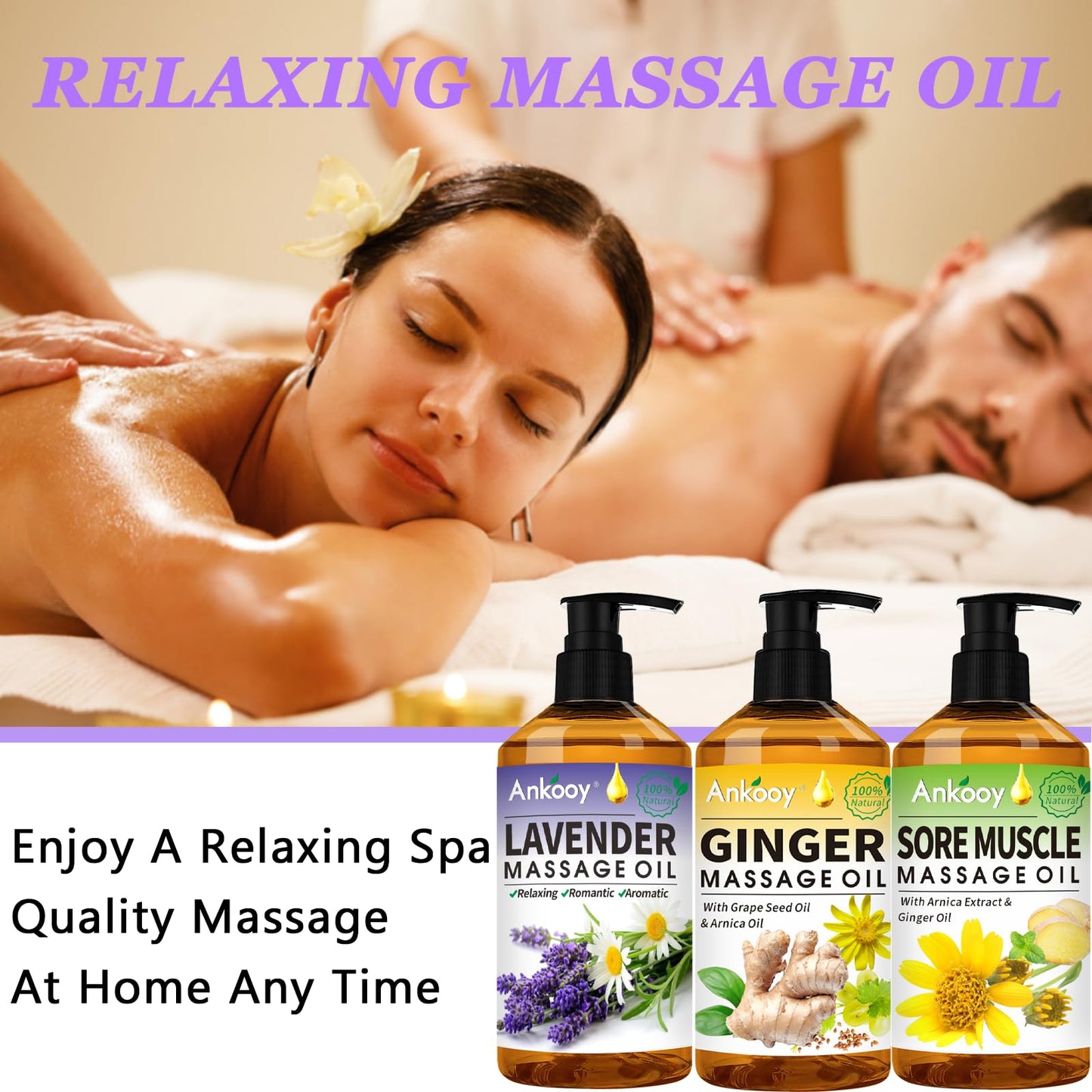 3 Pack Massage Oil for Sore Muscles – Arnica, Ginger & Lavender | Spa Gift