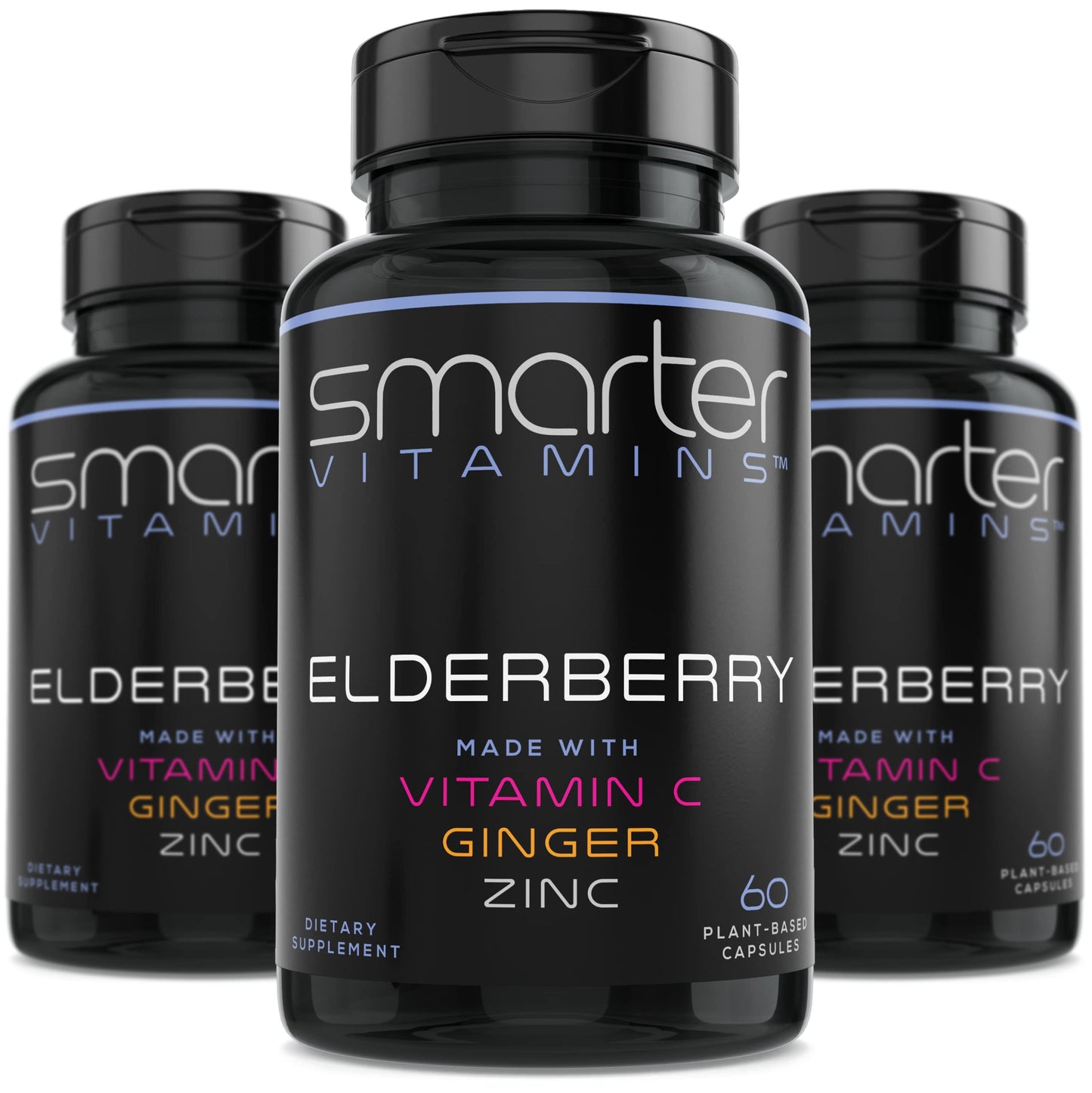 (3 Pack) Smarter Elderberry Capsules + Vitamin C & Zinc – 180 Vegan Pills