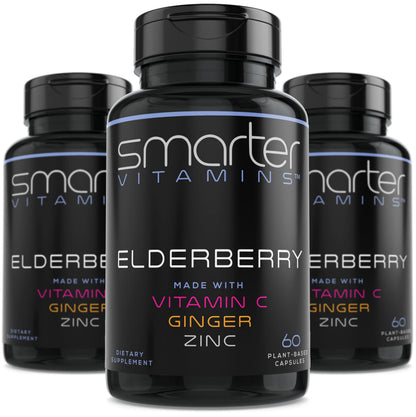 (3 Pack) Smarter Elderberry Capsules + Vitamin C & Zinc – 180 Vegan Pills
