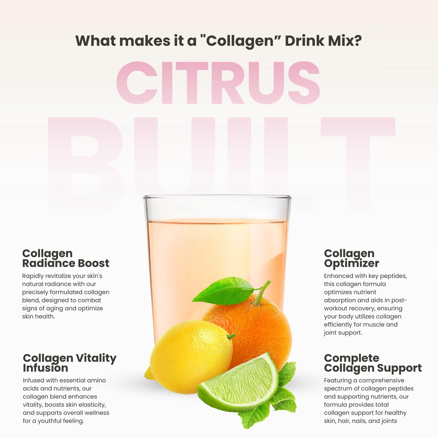 Hydrolyzed Collagen Peptides Powder – Grass-Fed with Vitamins C/D/E, Hyaluronic Acid & Resveratrol | Pink Lemonade 30 Servings