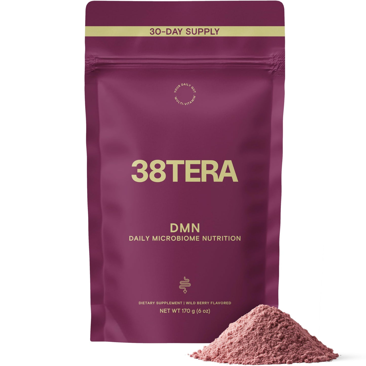 38TERA DMN Daily Microbiome Nutrition | Plant-Based Fiber Powder with 3 Prebiotics, Low FODMAP, Vegan, Wild Berry