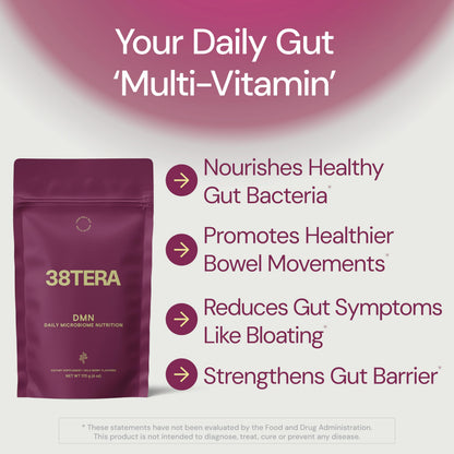 38TERA DMN Daily Microbiome Nutrition | Plant-Based Fiber Powder with 3 Prebiotics, Low FODMAP, Vegan, Wild Berry