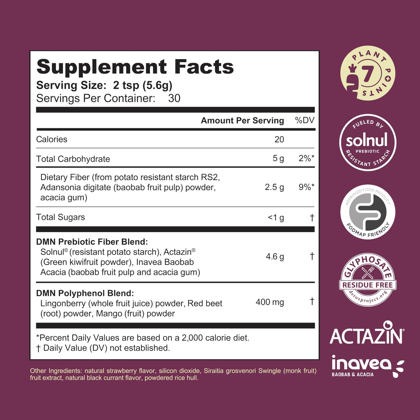 38TERA DMN Daily Microbiome Nutrition | Plant-Based Fiber Powder with 3 Prebiotics, Low FODMAP, Vegan, Wild Berry