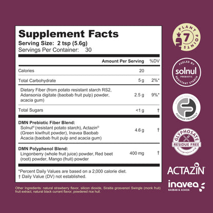 38TERA DMN Daily Microbiome Nutrition | Plant-Based Fiber Powder with 3 Prebiotics, Low FODMAP, Vegan, Wild Berry