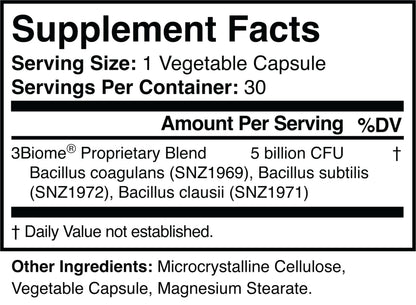 3Biome - Natural Probiotic Supplement - Non-GMO, Vegan, Gluten-Free | 30 Vegetable Capsules
