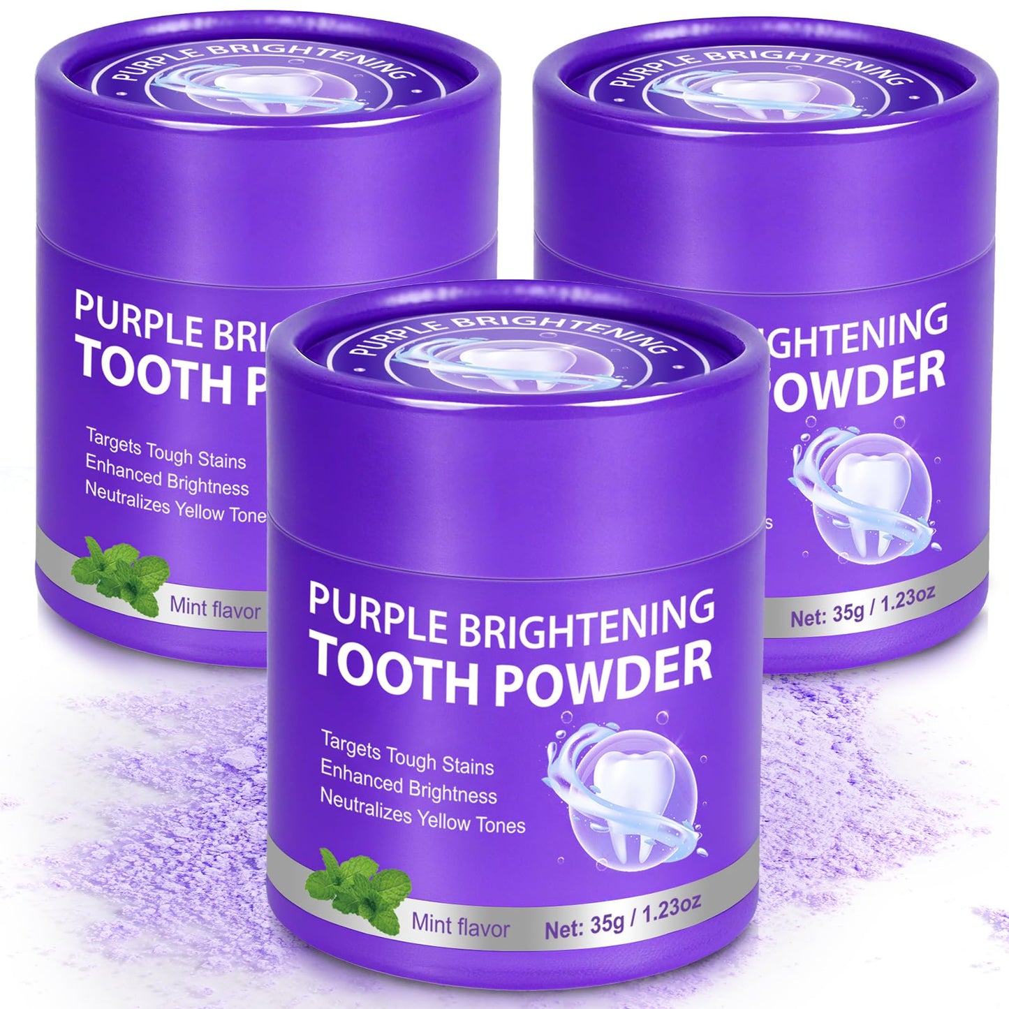 3Pcs Purple Teeth Whitening Powder – Purple Brightening, No Sensitivity, Fresh Mint