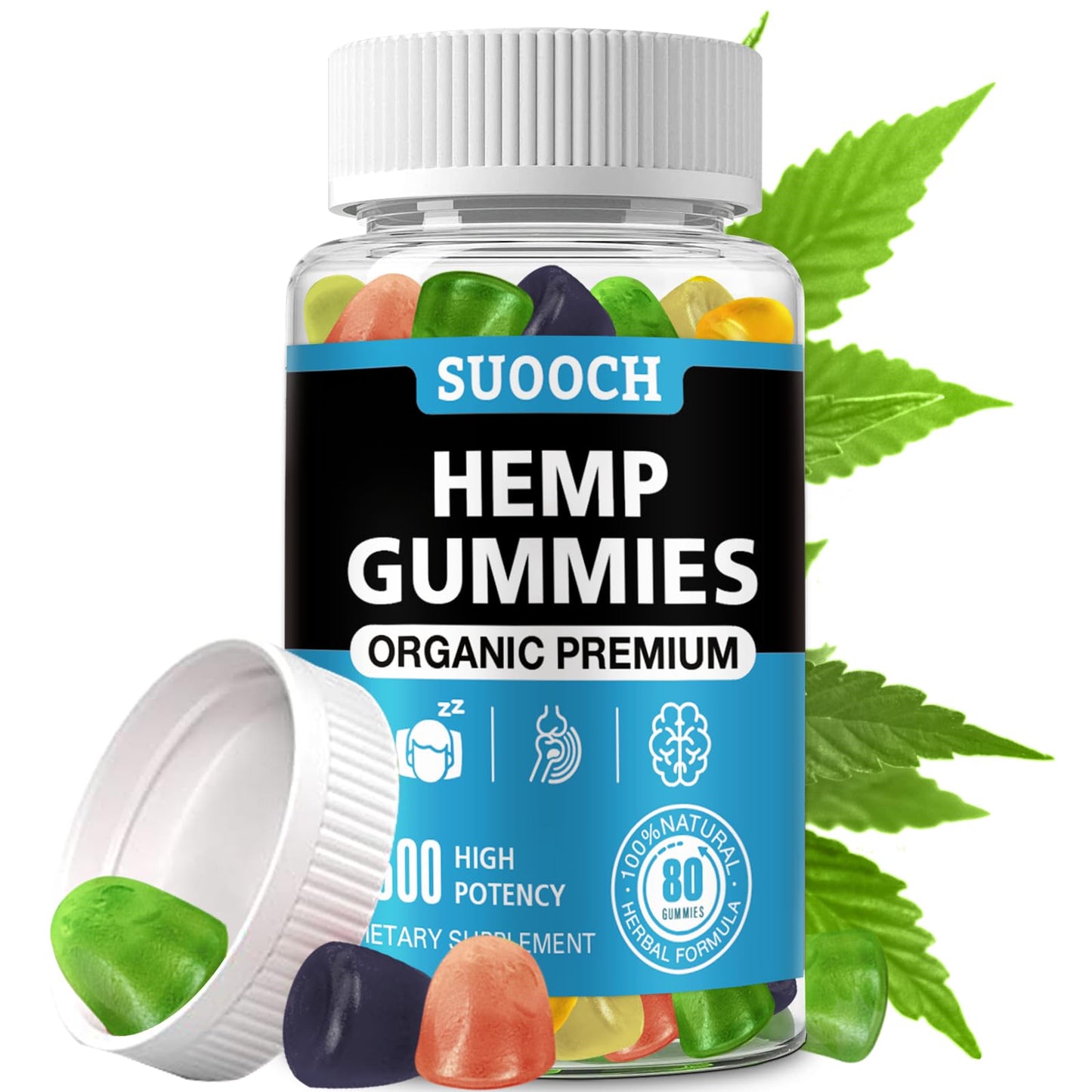 SUOOCH 4 Packs Natural Hemp Gummies | High-Potency Hemp Oil Extract | Gluten-Free Gummies for Adults