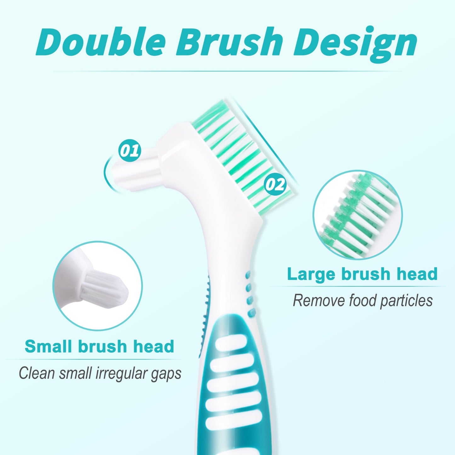 4 Pcs Denture Brush Set with White Carrying Case | Double-Sided, Multi-Layered Bristles, Anti-Slip Handle (4 Colors)