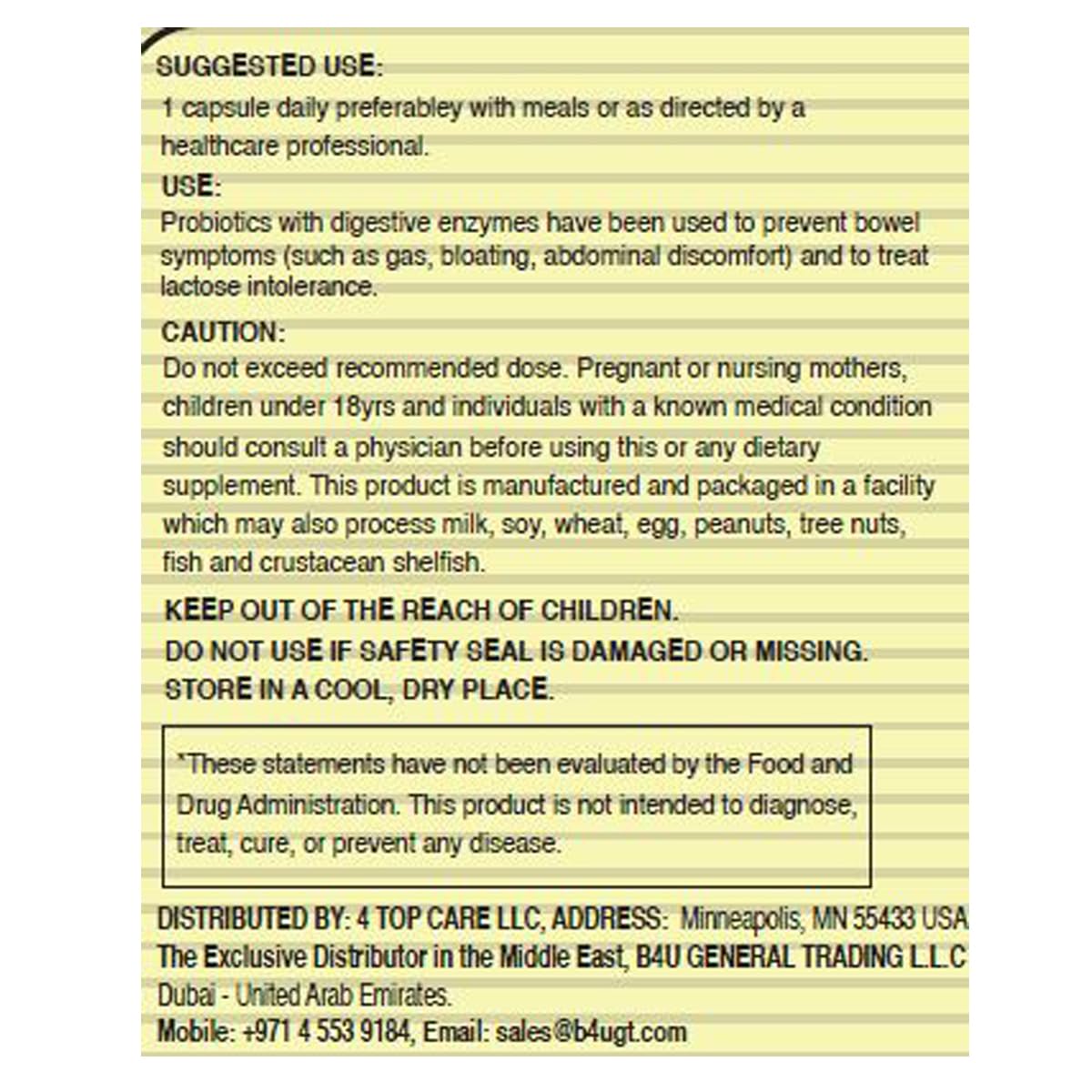 4 Top Care Probiotic Multi-Enzyme with Prebiotics & Acidophilus – Digestive Health