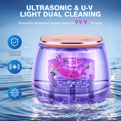 Rechargeable Ultrasonic Retainer Cleaner – 45kHz, 200ml, Portable Pink