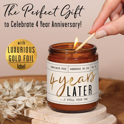 4th Anniversary Gift for Wife – Sandalwood Rose Soy Candle | 50-Hour Burn | USA Made