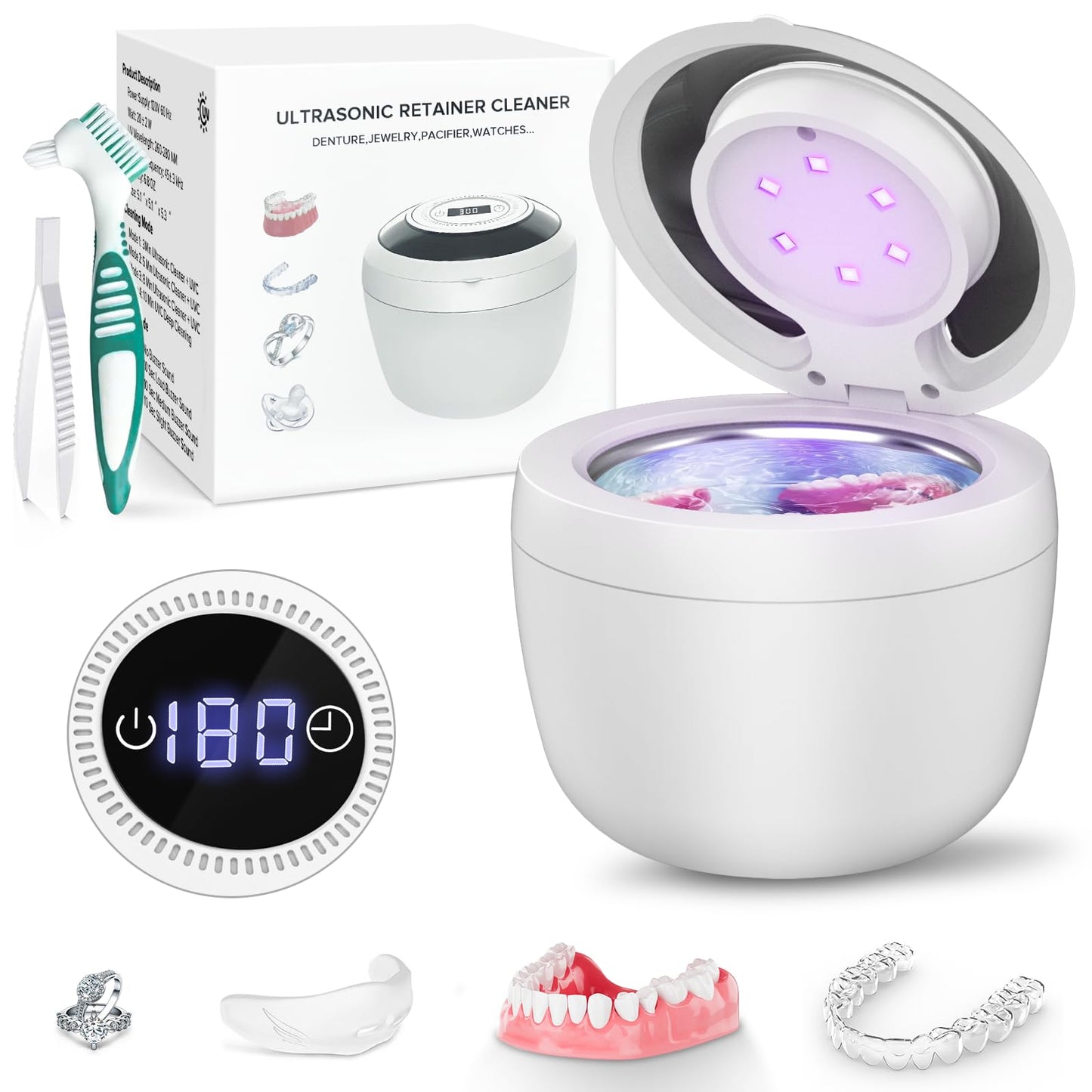 45kHz Ultrasonic Retainer Cleaner - 200ml, 4 Modes, Digital Timer