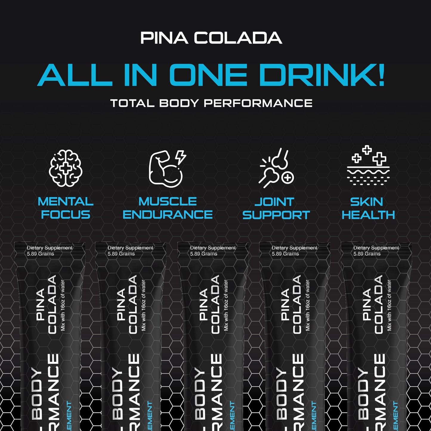 4D Pina Colada 25 Unit Box - Electrolytes, Aminos, Vitamins & Energy Powder Packets - Zero Calories & Sugars - Gluten Free, Non-GMO, Keto & Vegan Friendly