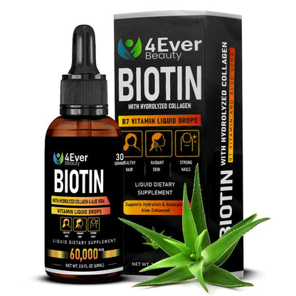 4Ever Beauty Biotin & Collagen Drops with Aloe – 60,000 mcg B7, Hair Growth, Nails, Skin – 2 fl oz